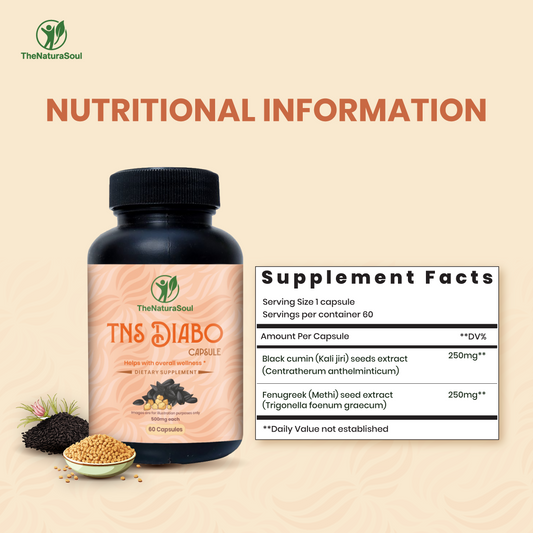 TNS Diabo Capsules, Diabetes Control Supplements, Helps Manage Blood Sugar Levels with Black Cumin & Fenugreek Seed Extract