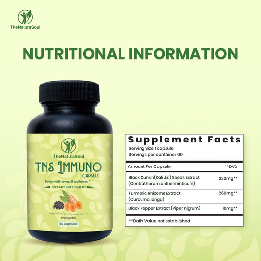 TNS Immuno Capsules, Natural Immunity Booster with Black Cumin, Turmeric Rhizome & Black Pepper Extract