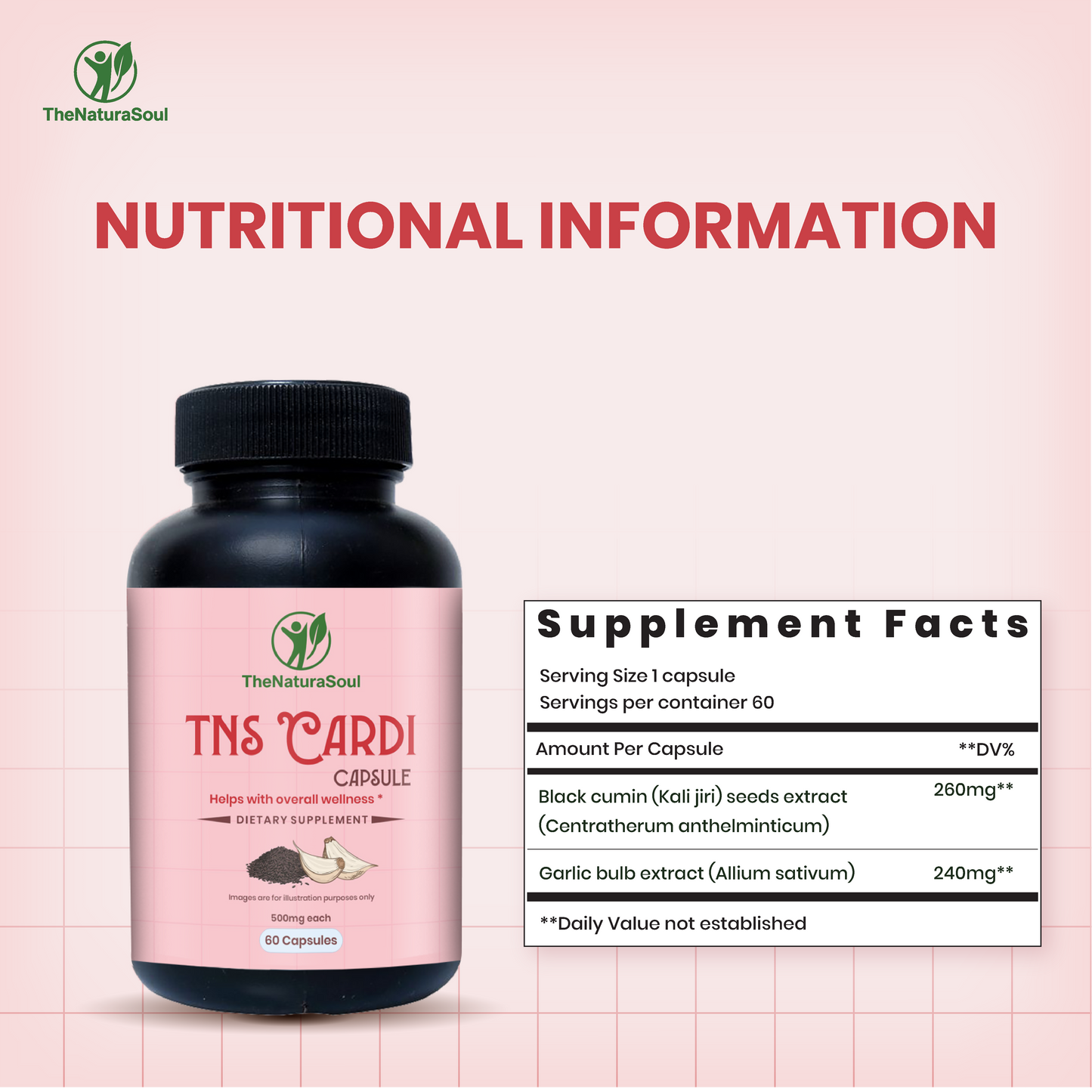 TNS Cardi Capsule with Black Cumin & Garlic Bulb Extract, Heart Health Supplement for Men & Women