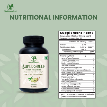 TNS Supergreen Tablets, Green Veggie Supplement & Daily Superfood for Men & Women