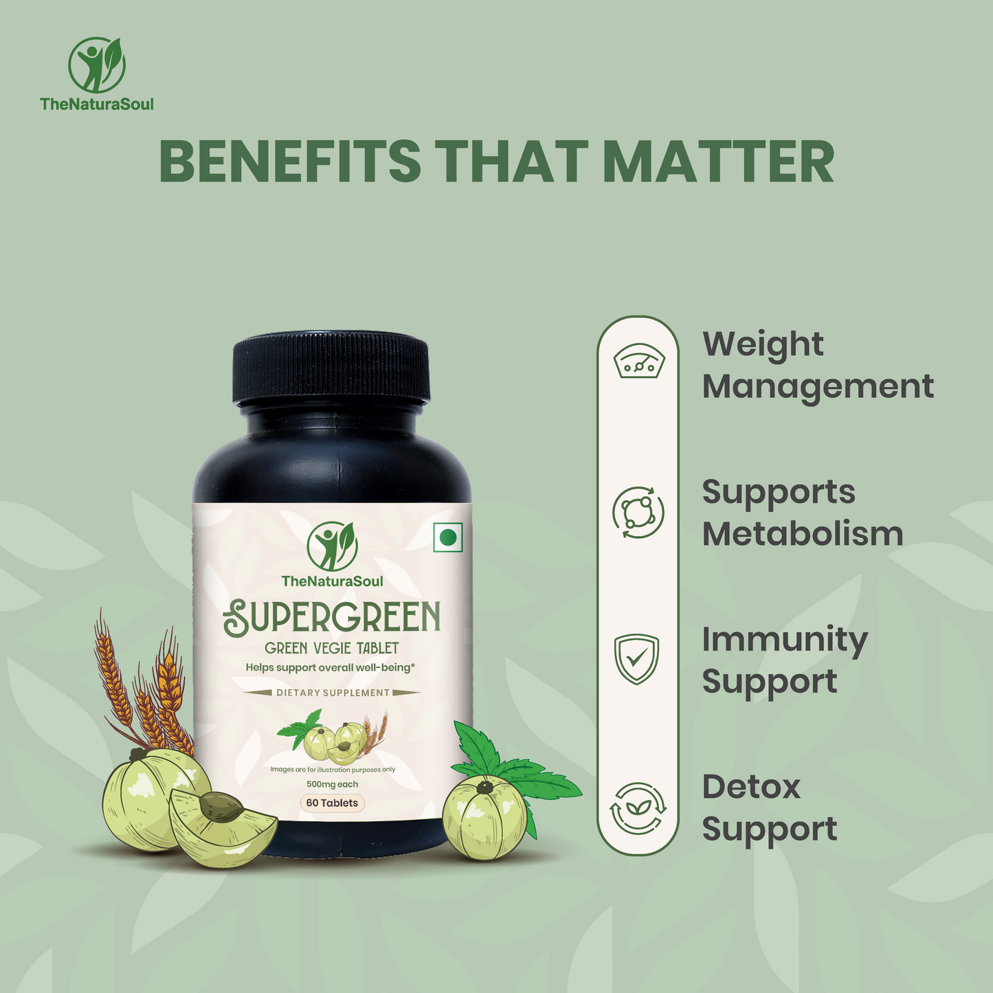 TNS Supergreen Tablets, Green Veggie Supplement & Daily Superfood for Men & Women