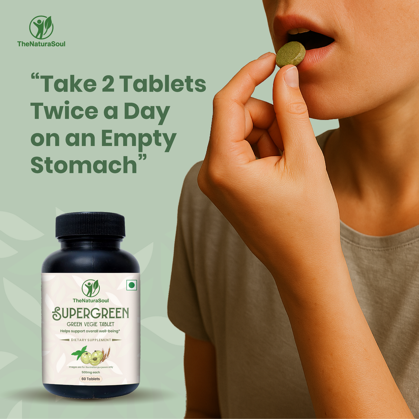 TNS Supergreen Tablets, Green Veggie Supplement & Daily Superfood for Men & Women